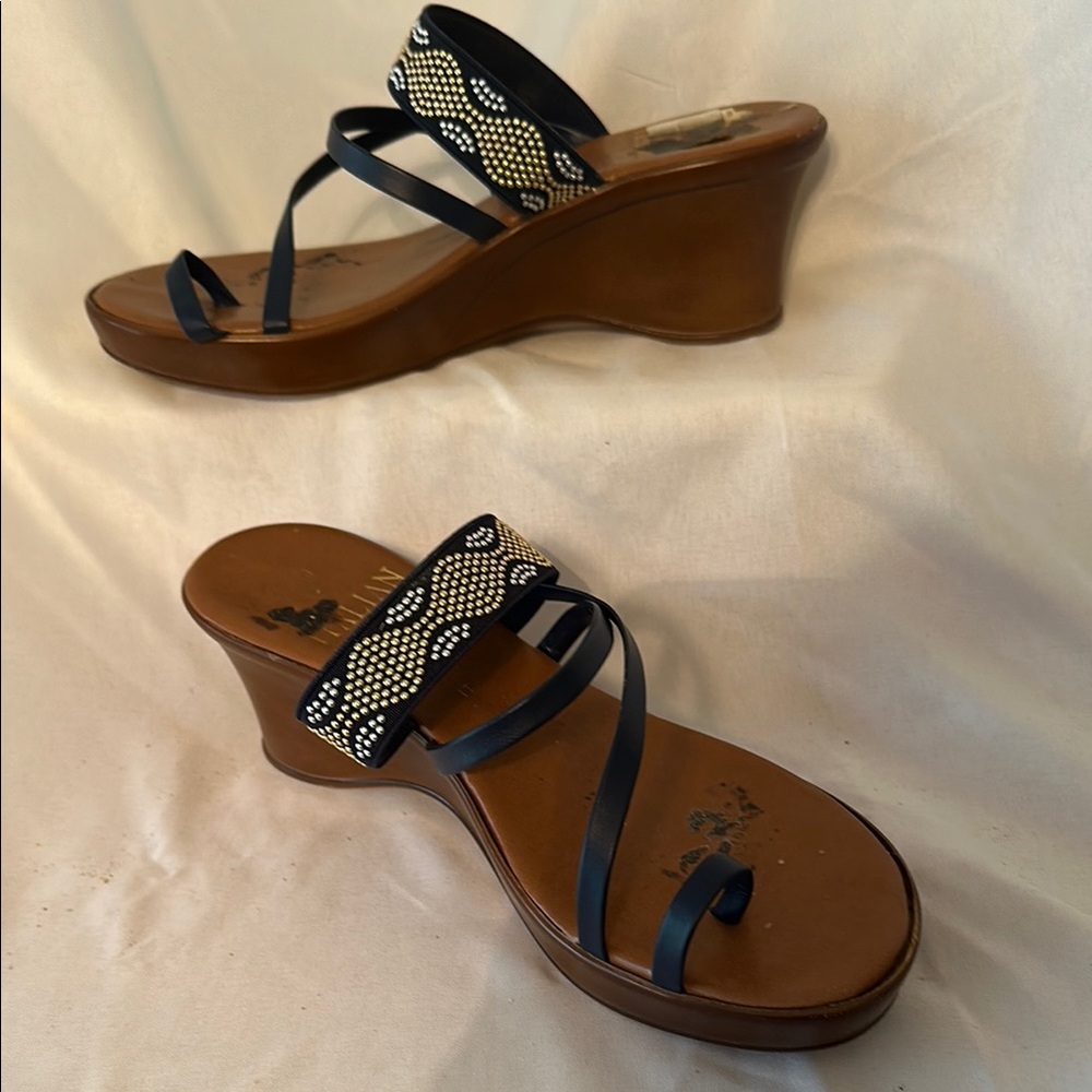 Italian Shoemakers Navey Blue/Black Wedge Sandals